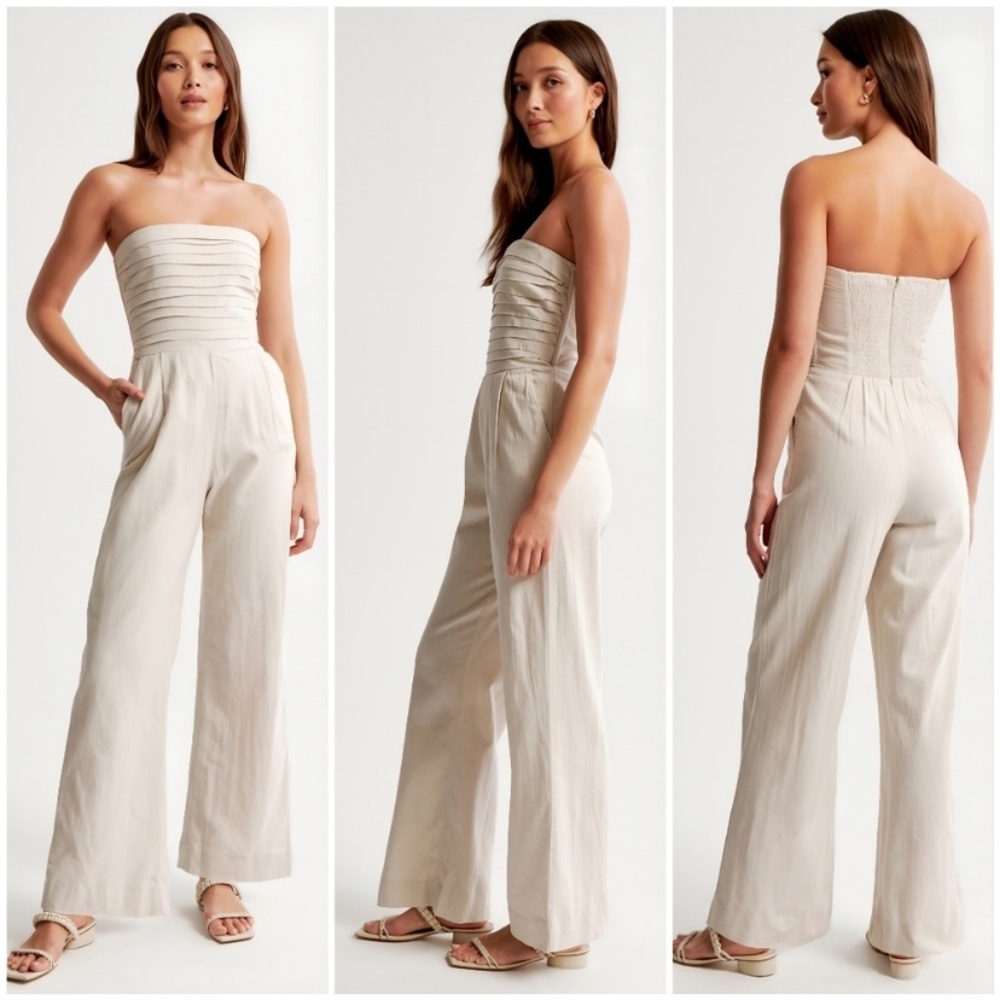 $110 NWOT Abercrombie and Fitch Emerson Linen-Blend Strapless Jumpsuit in XL